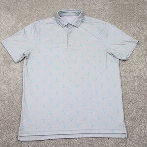 Johnnie-O Polo AOP Shirt Mens Large Gray w/ Blue Flamingo All Over Print S/S